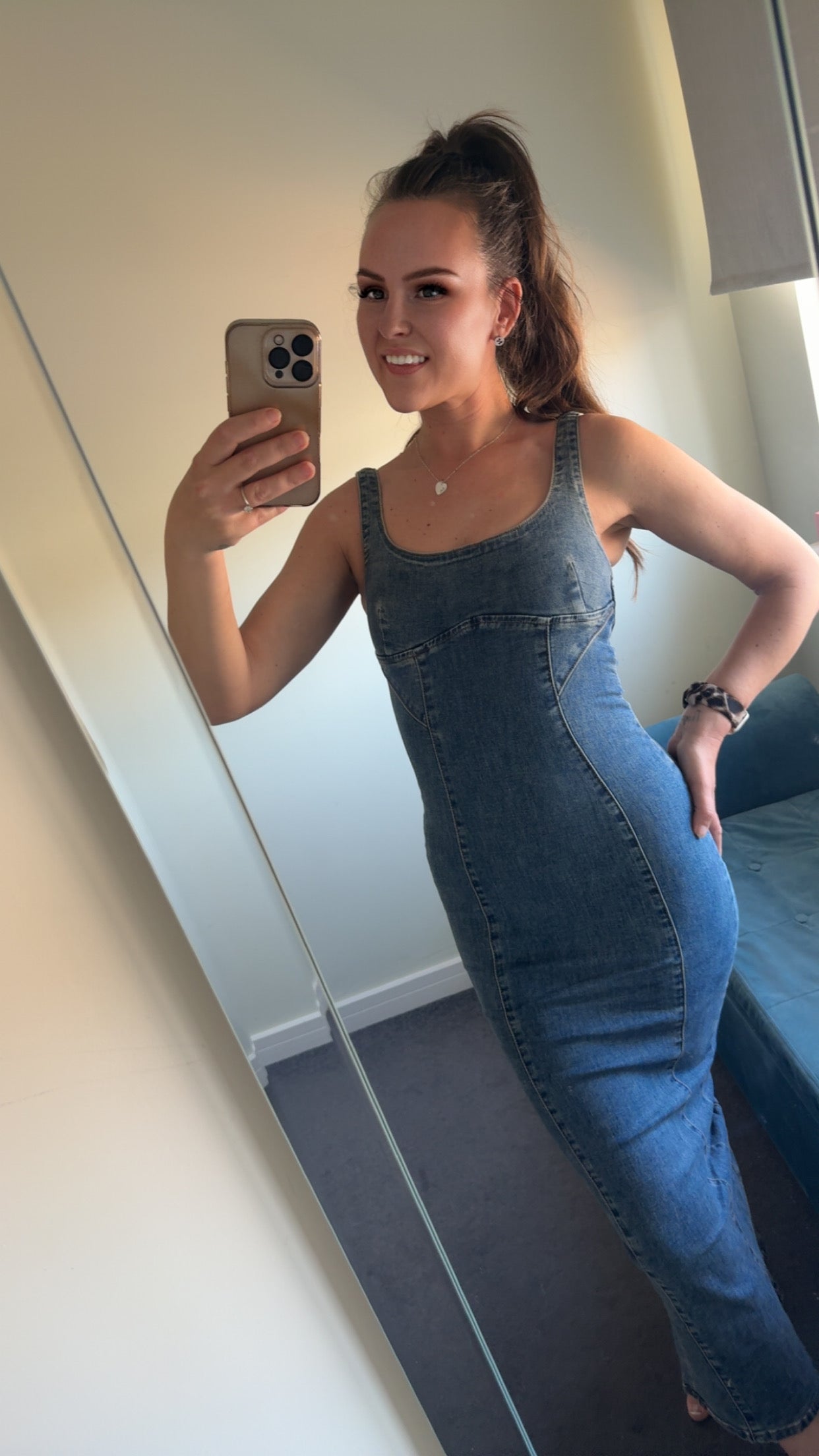 Full Length Zip Up Denim Dress