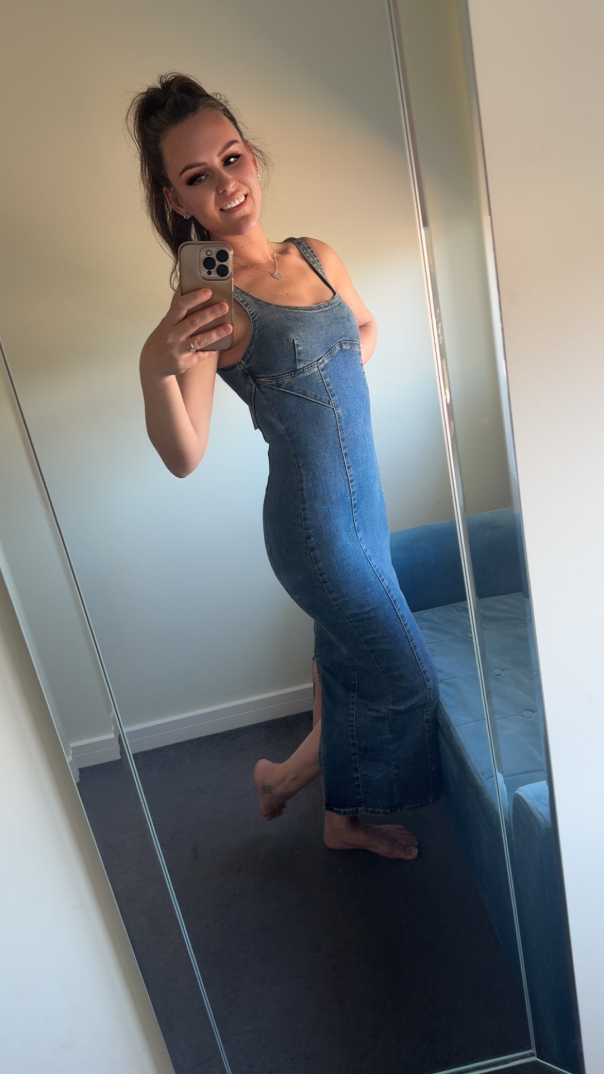 Full Length Zip Up Denim Dress