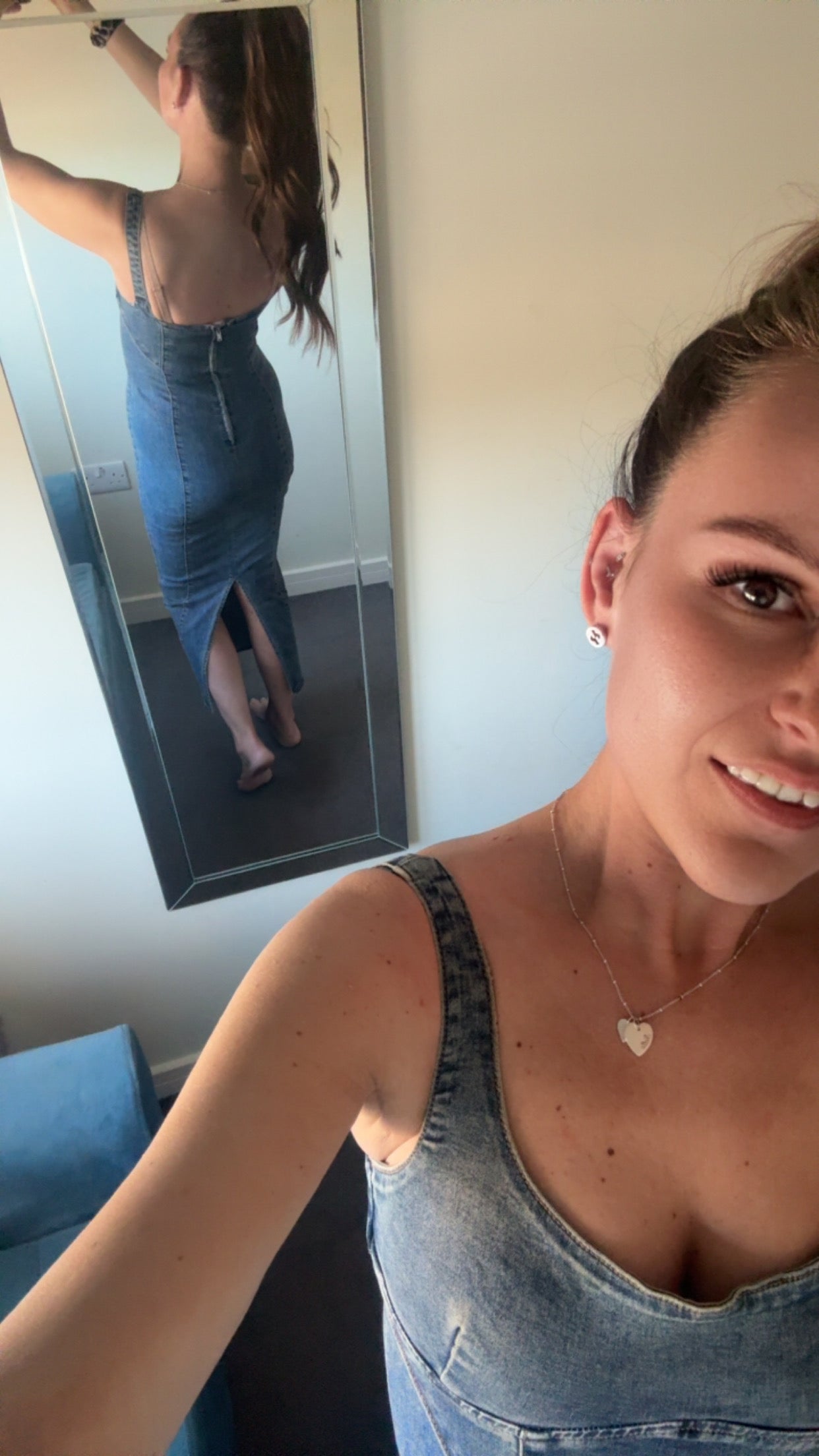 Full Length Zip Up Denim Dress