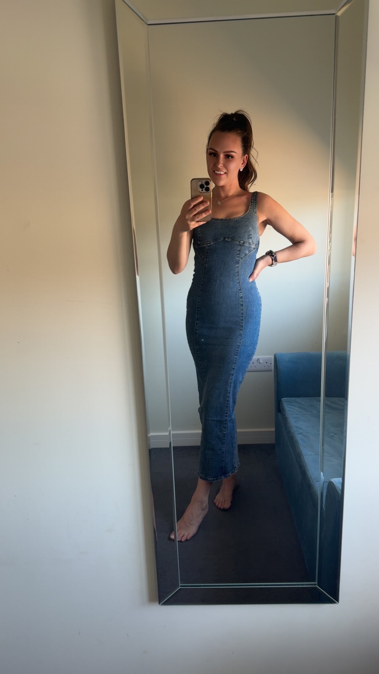 Full Length Zip Up Denim Dress