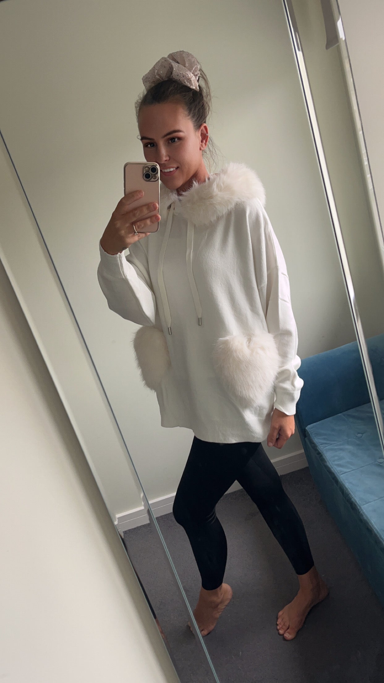 Faux Fur Heart Pocket Jumper