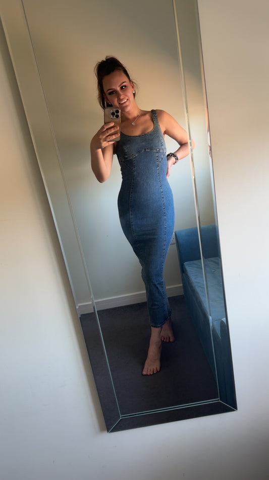 Full Length Zip Up Denim Dress