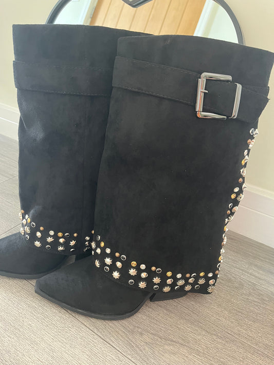 Black Studded Cowboy Boots