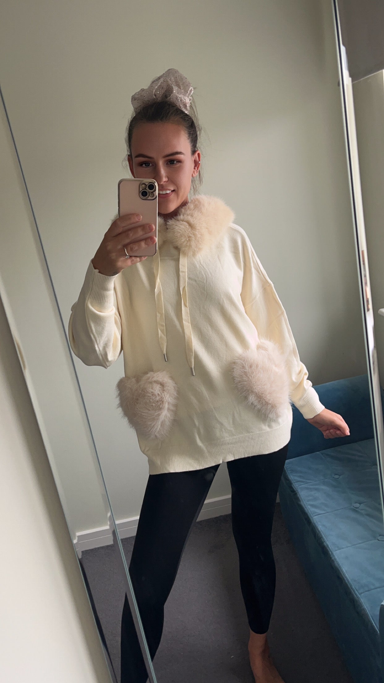 Faux Fur Heart Pocket Jumper